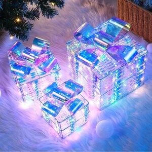 3 Pc 150 LED Lighted Gift Boxes Christmas Decorations Home Decor